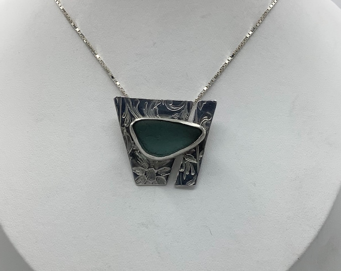 Seafoam Green Seaglass Sterling Silver Necklace