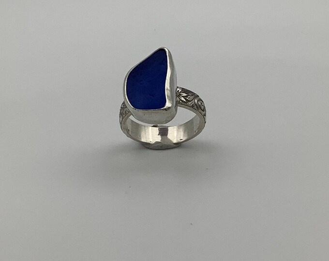 Cornflower Blue Seaglass Ring Set in Sterling Silver