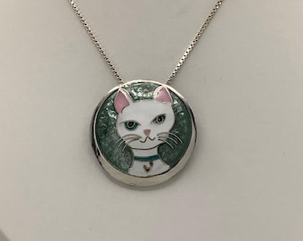 Cloisonné Enamel Cat Necklace