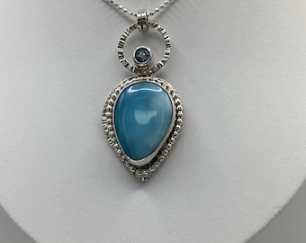 Blue Larimar and Aquamarine sterling silver necklace
