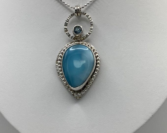 Blue Larimar and Aquamarine sterling silver necklace