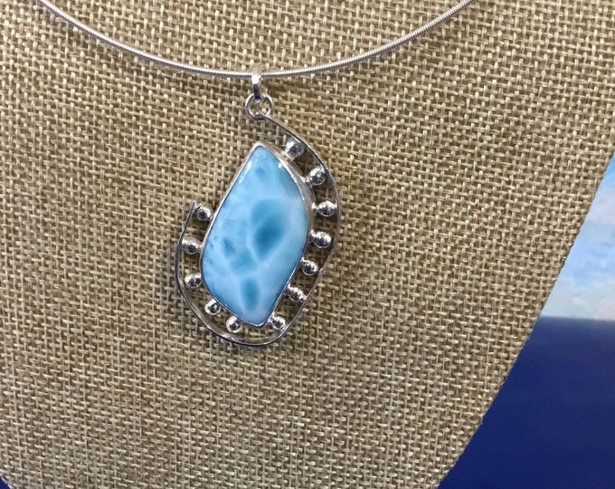 Blue Larimar sterling silver necklace