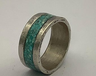 Mokume gane turquoise inlay ring