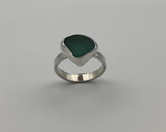 Seafoam Blue Seaglass Ring Set in Sterling Silver