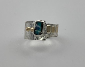 Australian Opal Silver and Gold Ring