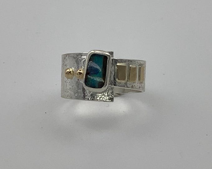 Australian Opal Silver and Gold Ring