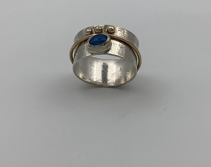 Aquamarine Silver and Gold Ring Spinner Ring
