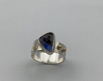 Australian Opal Silver and Gold Ring