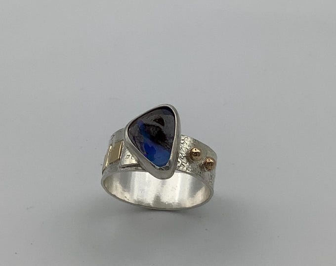 Australian Opal Silver and Gold Ring