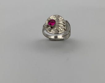 Sterling Silver Salt Spoon Ring with Pink Tourmaline stone