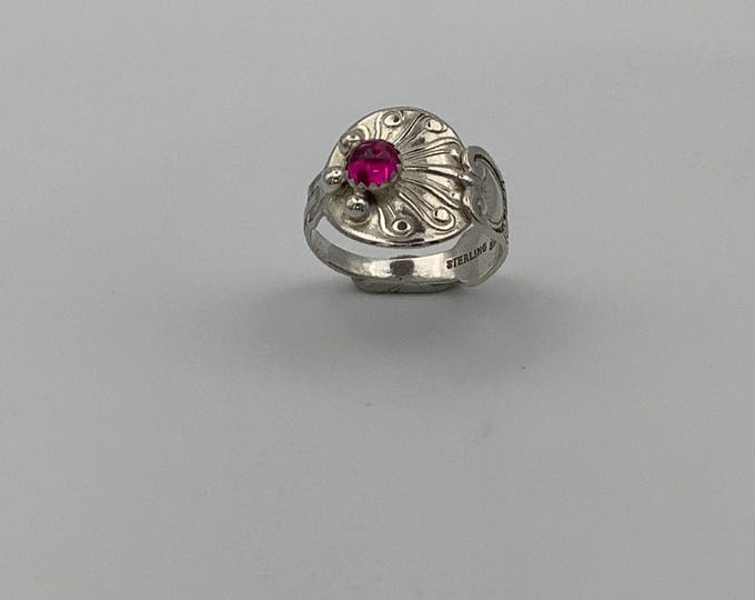 Sterling Silver Salt Spoon Ring with Pink Tourmaline stone