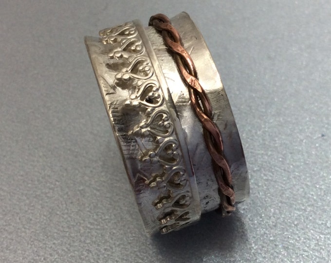 Sterling silver spinner ring with copper and Sterling spinners