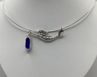 Cobalt Blue Seaglass and Sterling Silver Mermaid
