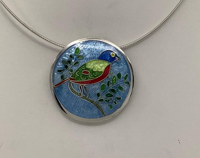 Cloisonné Enamel Painted Bunting Necklace