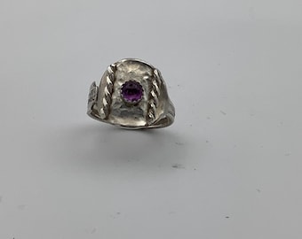 Sterling Silver Salt Spoon Ring with Amethyst stone
