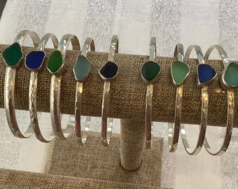 Sterling silver seaglass bangle bracelets