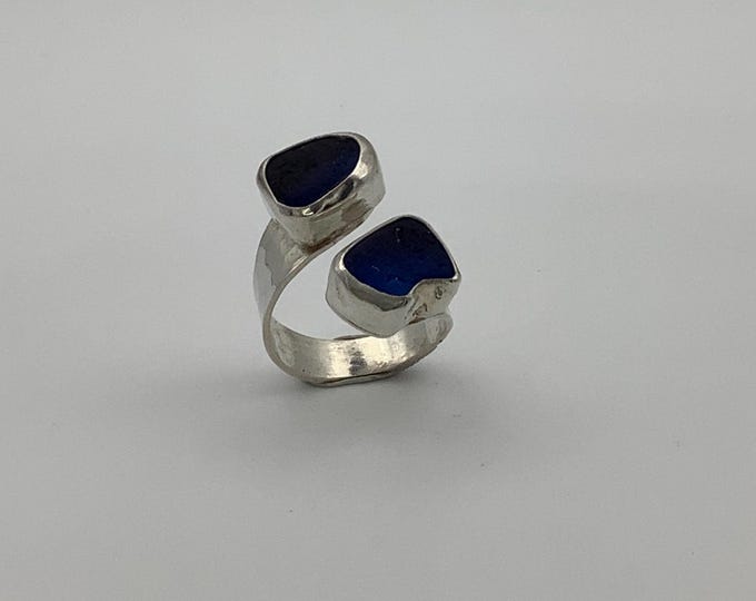 Peacock Blue Seaglass Ring Set in Sterling Silver