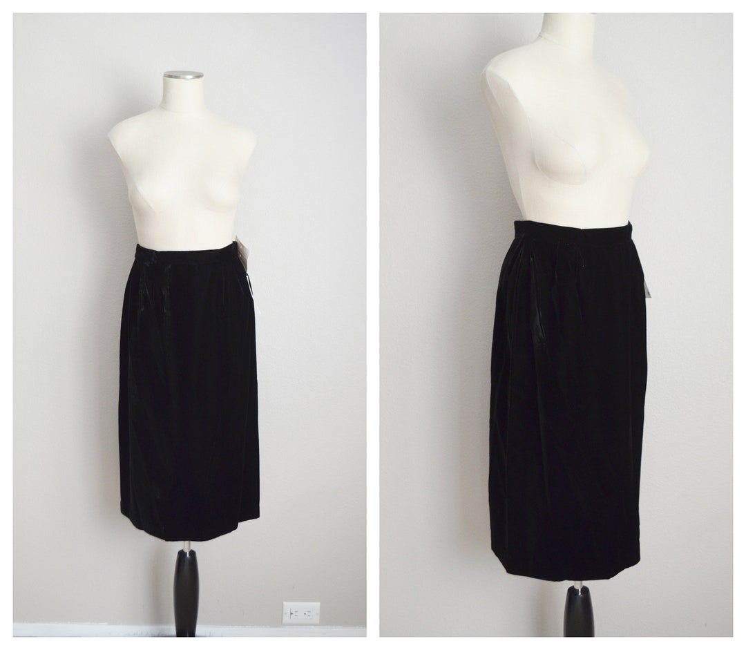 Black Velvet Skirt / Vintage 80s Black Velveteen Pencil - Etsy