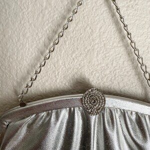 vintage 50s 60s MCM mid-century evening silver lame clasp handbag purse image 4