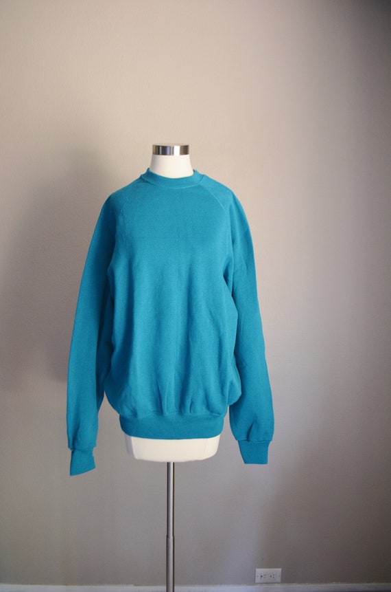 vintage raglan dark turquoise blue sweatshirt - w… - image 2