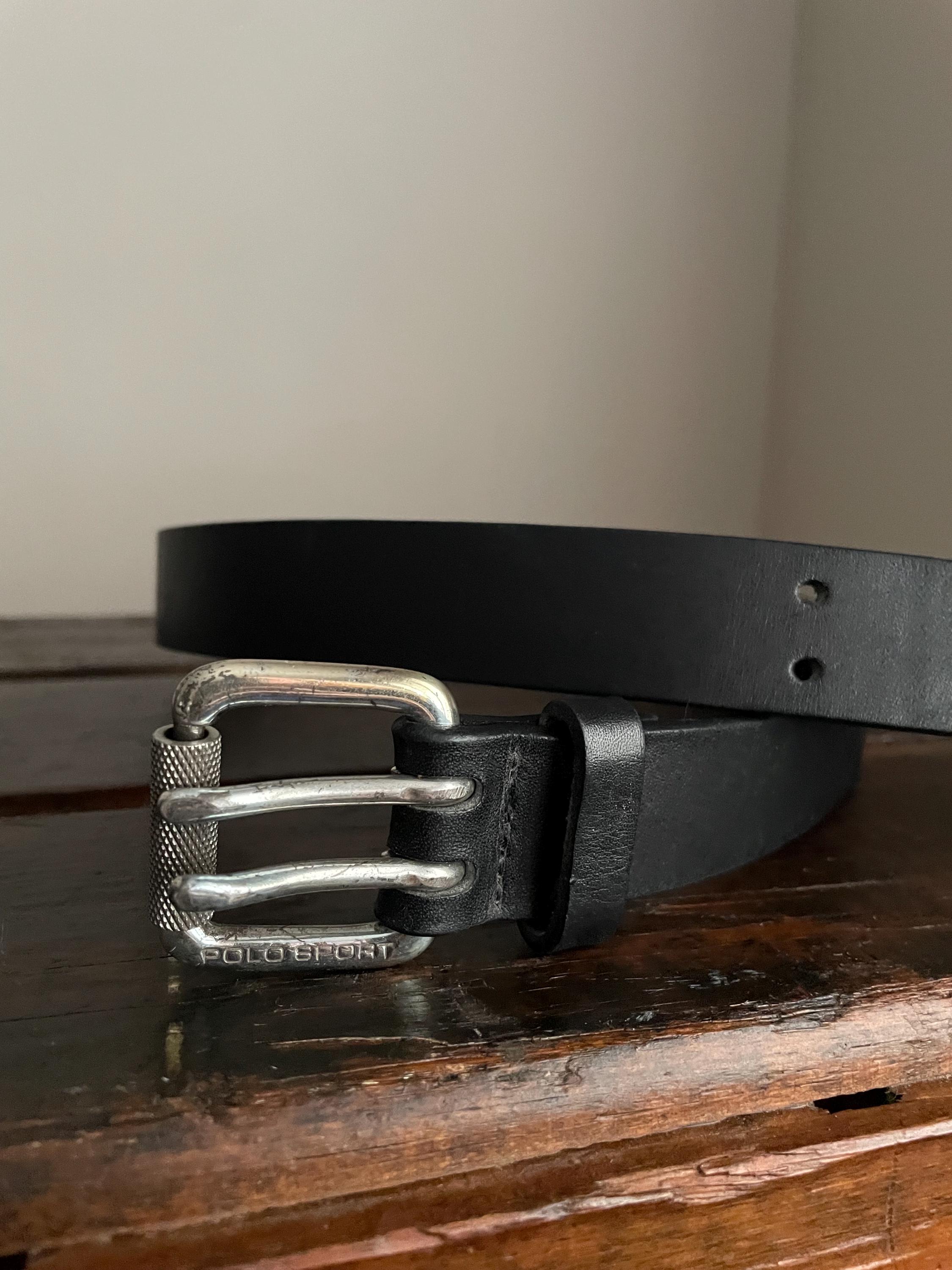 Ralph Lauren Black Leather Belt with Silver Buckle Belt, A Vintage, Buckle, Biker, Ralph Lauren, New Old Stock  main image 2