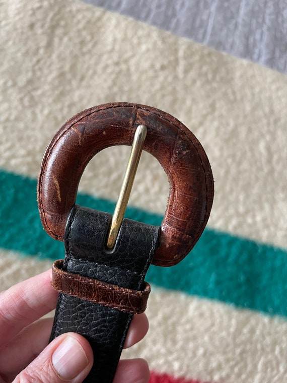 vintage 90s brown black two-tone leather belt- wo… - image 5