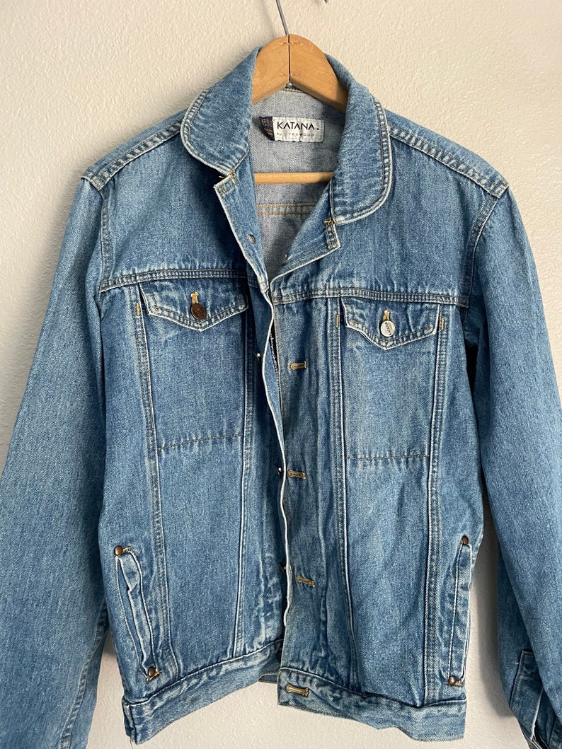 vintage 80s katana denim jean jacket / men's small women's medium image 2