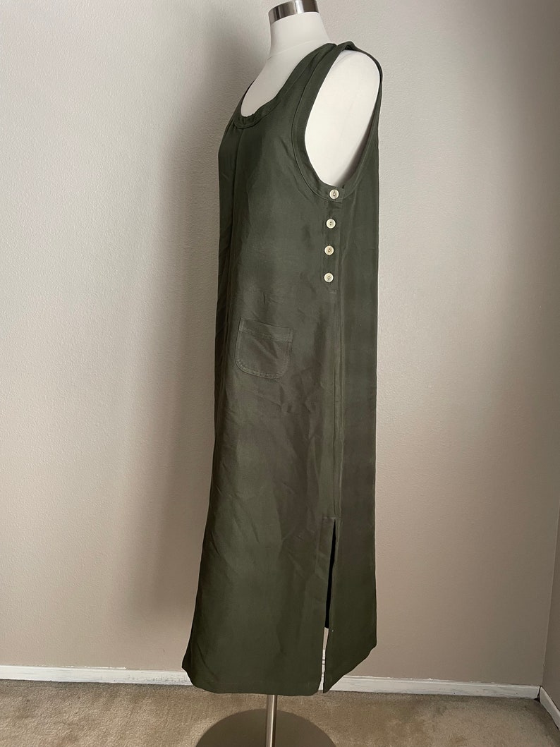 vintage green maxi dress / dark olive maxi sleeveless market dress small image 5