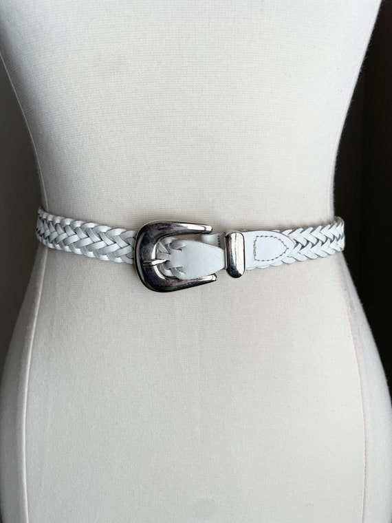 vintage 90s white skinny braided belt- ladies xsm… - image 1