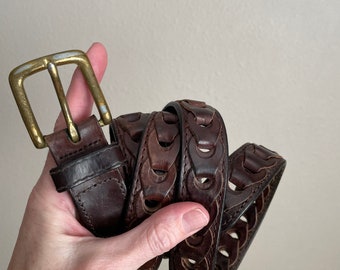 vintage leather Docker's belt - men's 38/40- worn in