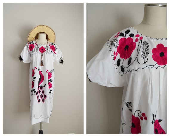 embroidered ethnic peasant peacock dress - large