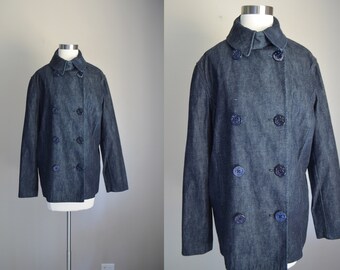 ralph lauren jean jacket / vintage women's pea coat style denim jacket - large