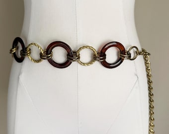 Vintage Brown Gold Chain belt -- 24" to 38" waist- small/med/large women's