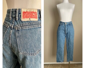 vintage 80s 90s light wash denim BONGO cropped high-waisted capri zip with bows jeans - 26x21