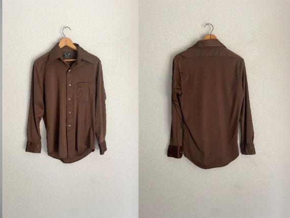 vintage 70s brown polyester disco style long slee… - image 1
