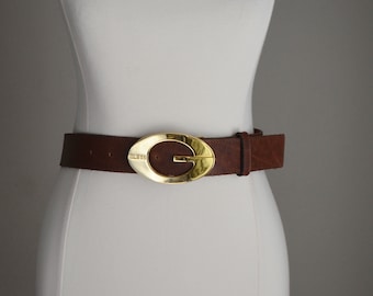 vintage 90s wide brown leather GUESS belt -small - 27/28/29