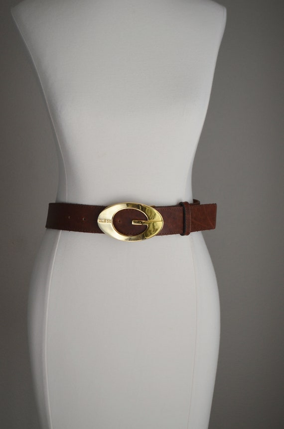 vintage 90s wide brown leather GUESS belt -small -