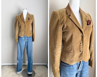Vintage 80s Sasson Corduroy Cropped Fitted Blazer Fall Fashion - small