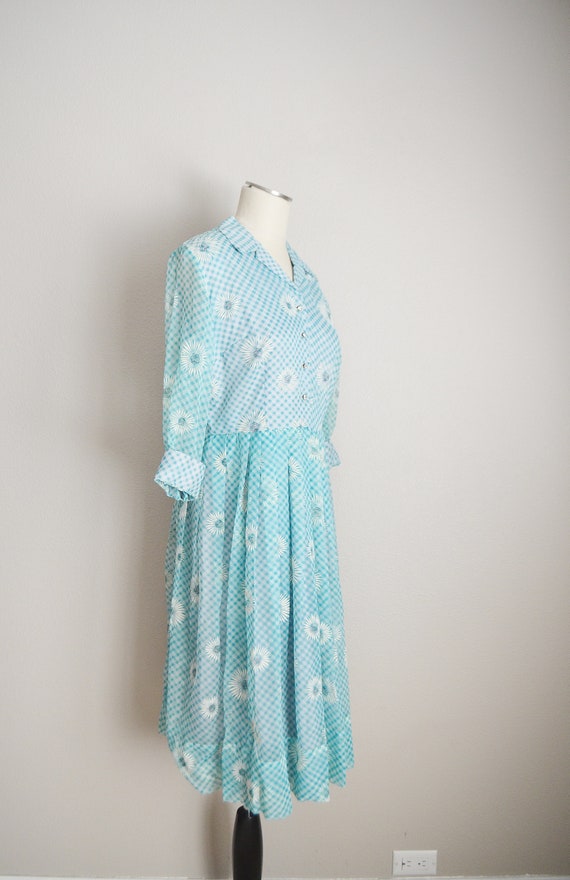 40s dress / vintage 1940s floral turquoise blue d… - image 6