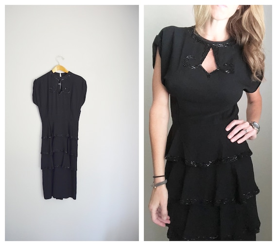 1940s beaded crepe dress - small