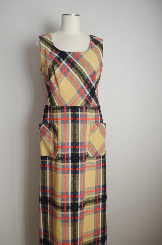 plaid maxi dress / vintage 70s plaid maxi sleevel… - image 4
