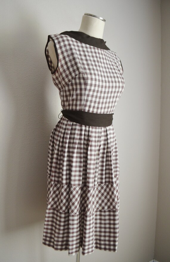 gingham summer dress / vintage 1950s brown gingha… - image 4