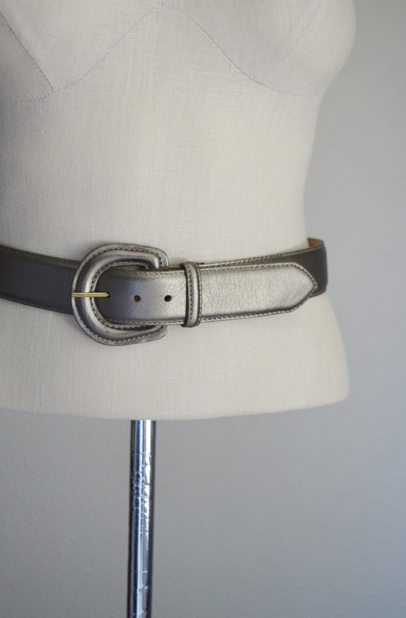 silver bronze leather belt / women's silvery bronz