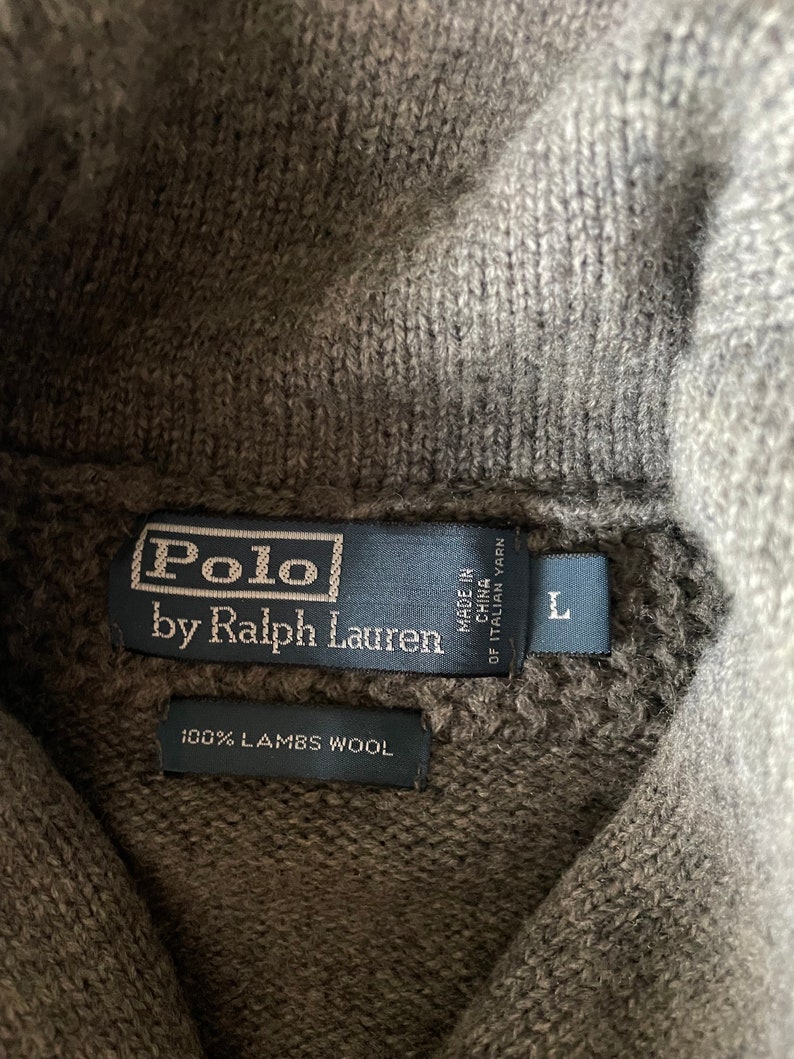 vintage 80s polo ralph lauren shawl neck gray lambswool sweater medium/large image 9