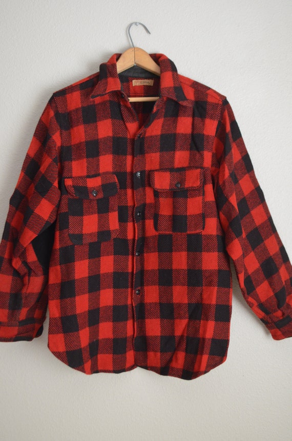 red plaid jac shirt / vintage 1940s buffalo plaid woo… - Gem