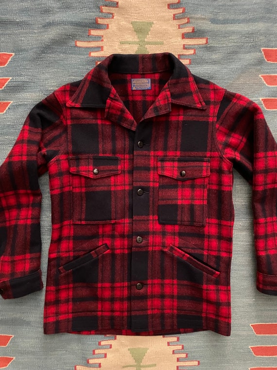 vintage 80s red plaid wool Pendleton Mackinaw Jac… - image 6