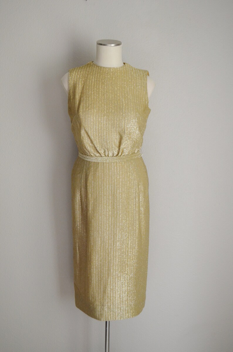 vintage 60s gold shimmer dress / vintage mid century gold party dress deadstock xsmall image 3