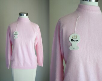 vintage 60s cropped wool pullover pastel pink deadstock sweater mod - medium / 38