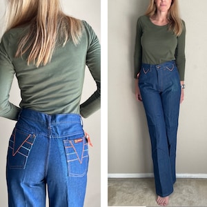 vintage 70s 80s Montgomery Ward high-waisted jeans Pocket Design Groovy Jeans 27x32-26/27 deadstock jeans image 1