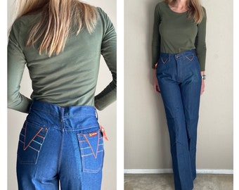 vintage 70s 80s Montgomery Ward high-waisted jeans Pocket Design Groovy Jeans - 27x32-26/27 deadstock jeans